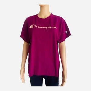 Champions activewear sports casual purplish burgundy T-shirt XL logo round neck